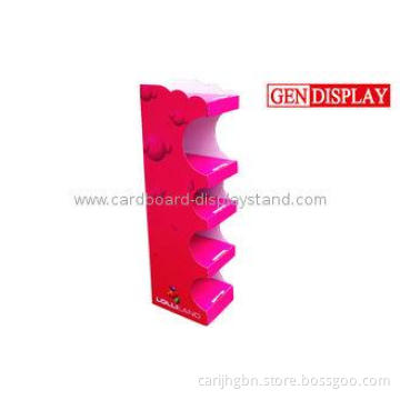 Foods Floor POP Cardboard Display Stand Pink With Four Tier
